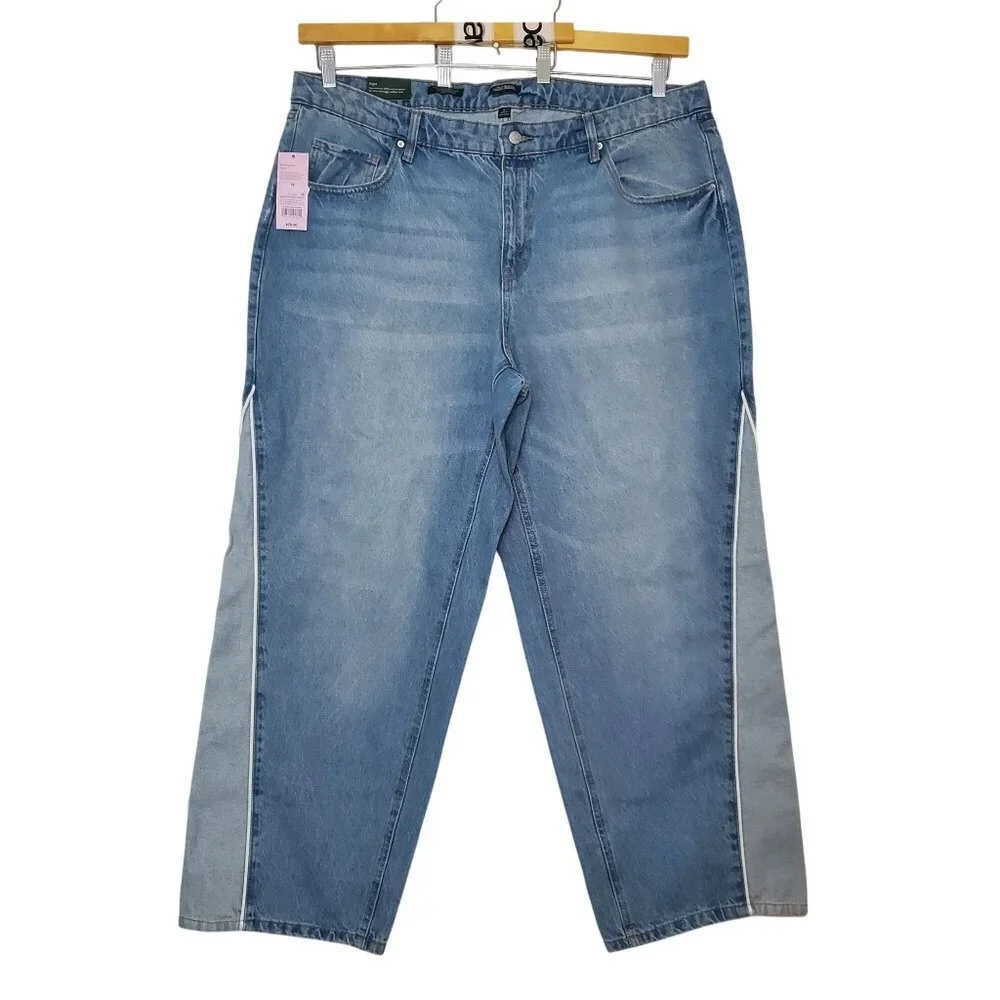 Wild Fable Size 18 Two Toned Blue Mid Rise 90's Relaxed Straight Jeans - Picture 2 of 9